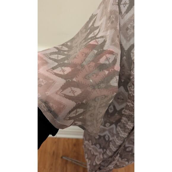 Steve Madden ESF-12268 Women's Tie Front Crinckle Chiffon Kimono, Clay, ONE Size - Picture 4 of 7